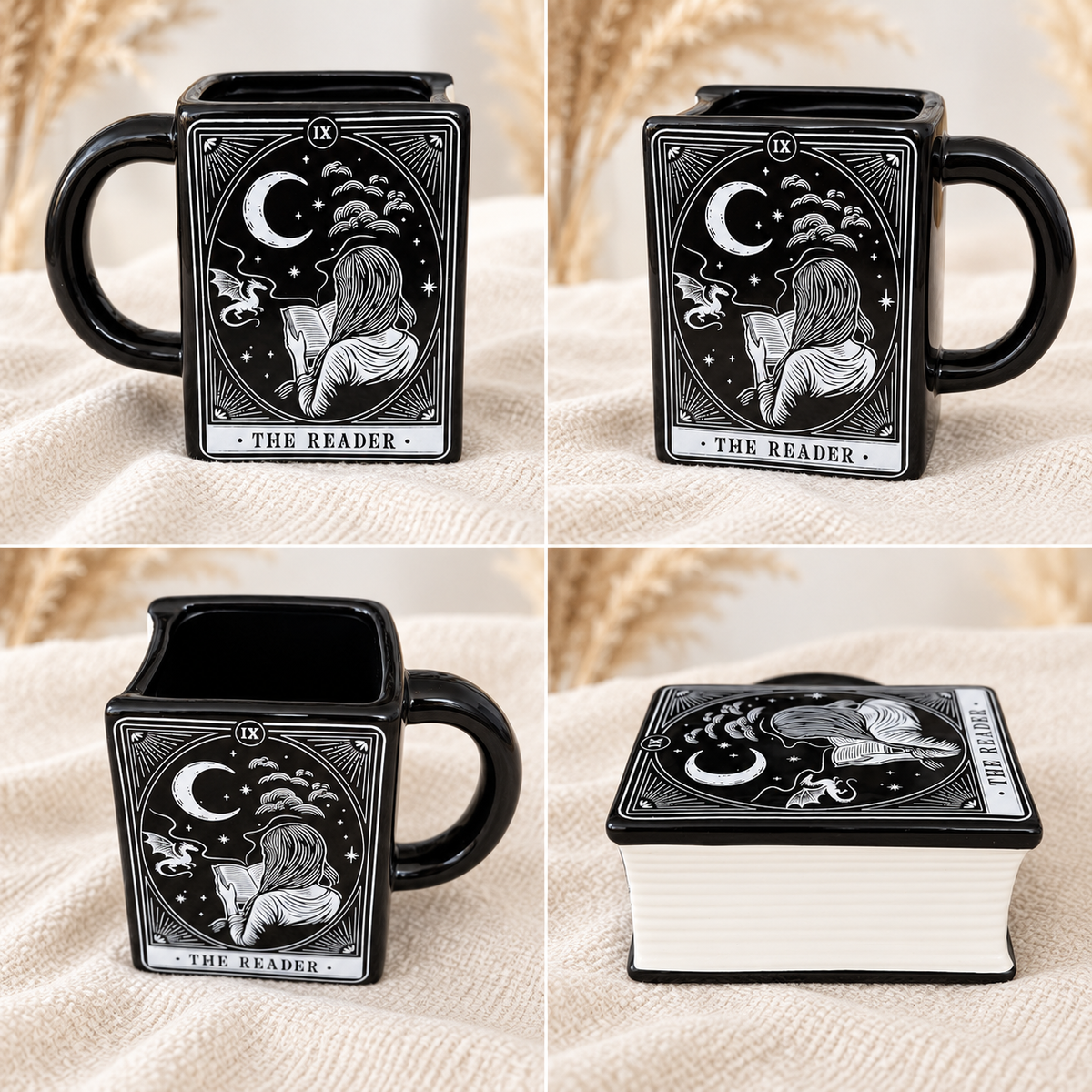 📚The Reader Tasse – Schwarze Tasse im Buchdesign
