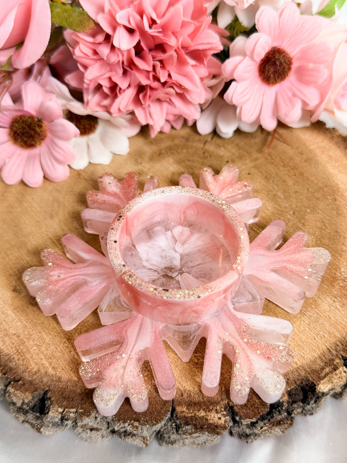 ❄️ Teelichthalter Schneeflocke in rosa/weiß